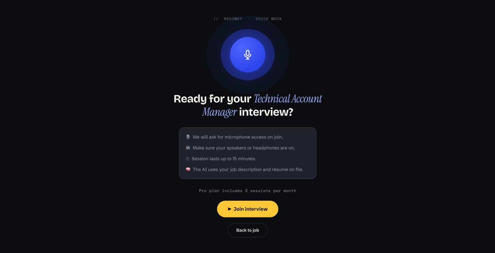 Resimay live voice mock interview in progress
