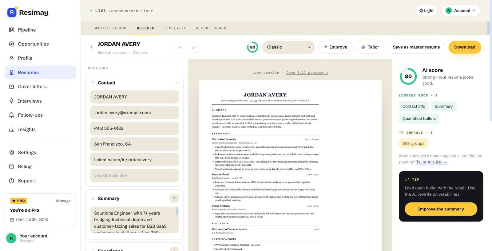 Resimay resume builder